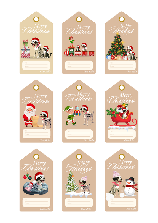 Ciao Bella Christmas Gift Tags | 9 Printable Dog Designs | Dalmatian Puppy Digital Download